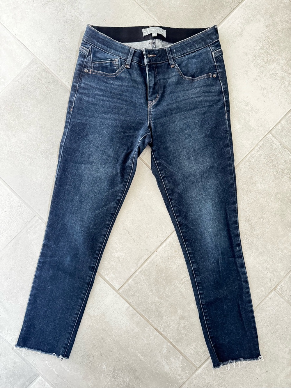 Wit & Wisdom Slim Straight Ankle Jeans Size 8 Dark Wash Raw Hem Stretch